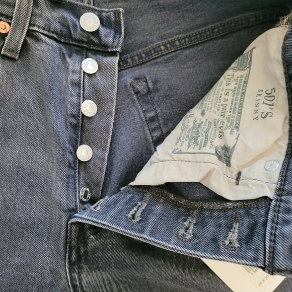 Levi’s 501 Womens High Rise Skinny Black Jeans size 24 Dark Wash Distressed New - Picture 3 of 7